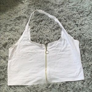 White Zipper Crop Top
